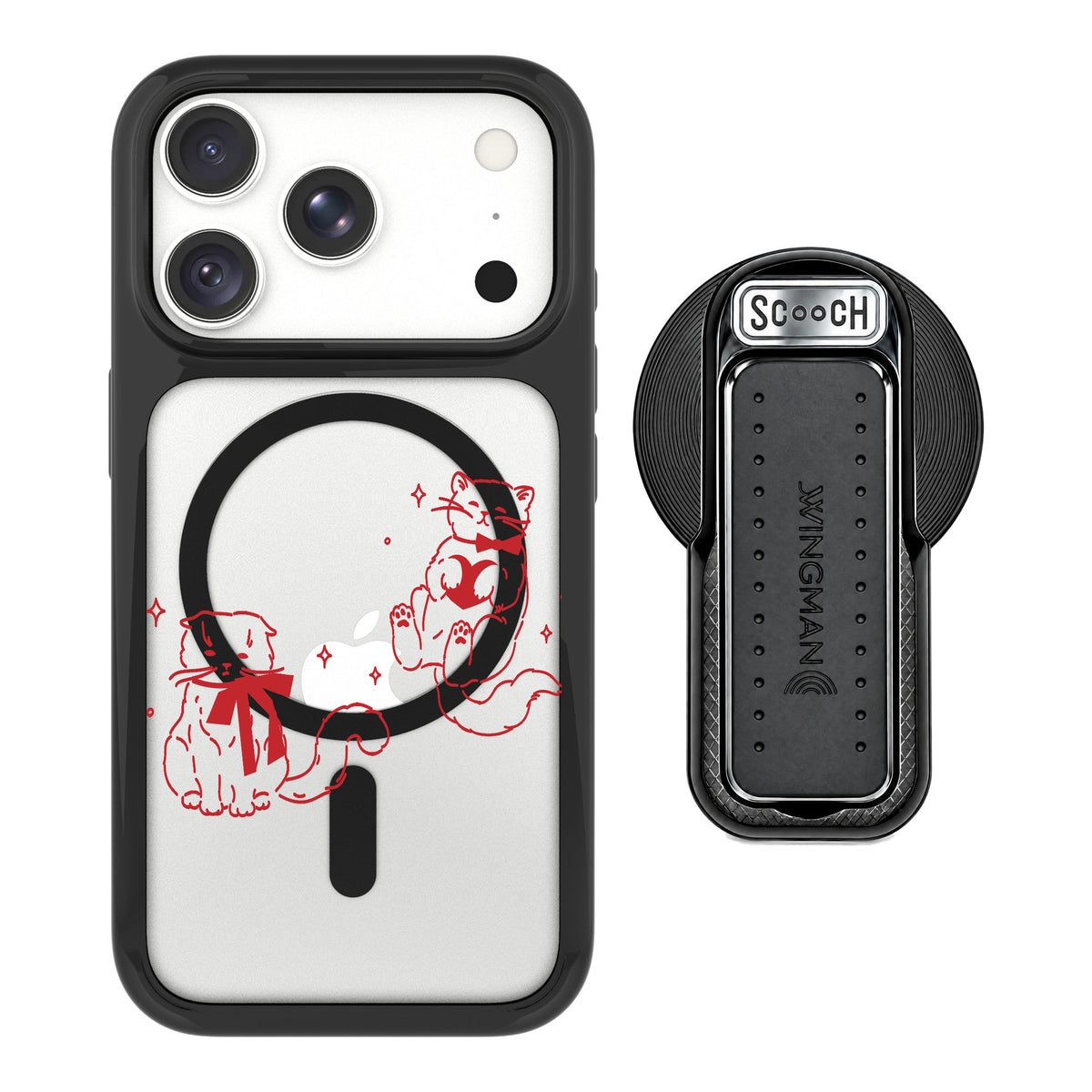 Scooch MagCase Cupid's Cats for iPhone 18 Pro Max — MagSafe Wingback Bundle - Black