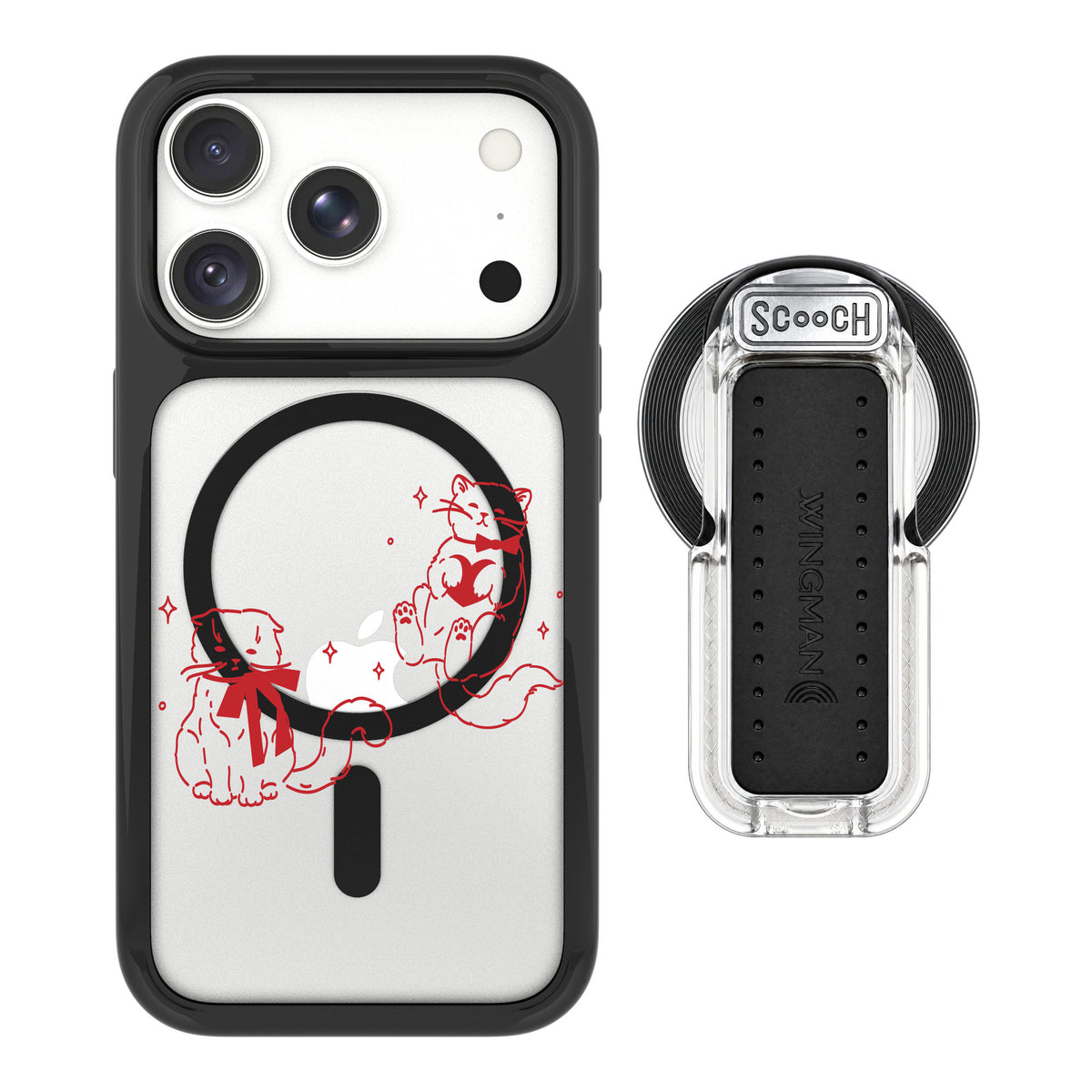 Scooch MagCase Cupid's Cats for iPhone 18 Pro — MagSafe Wingback Bundle - Clear