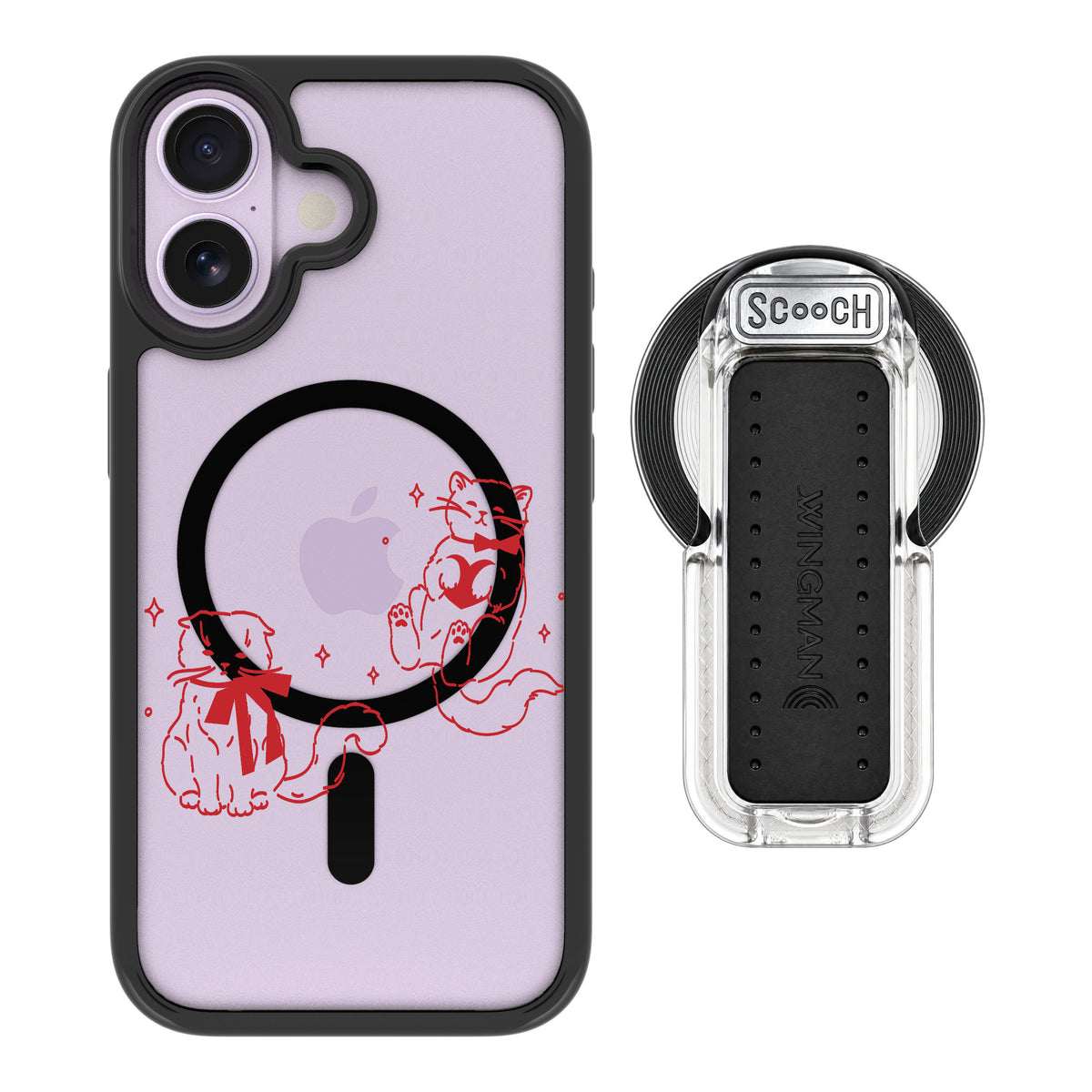 Scooch MagCase Cupid's Cats for iPhone 17 — MagSafe Wingback Bundle - Clear