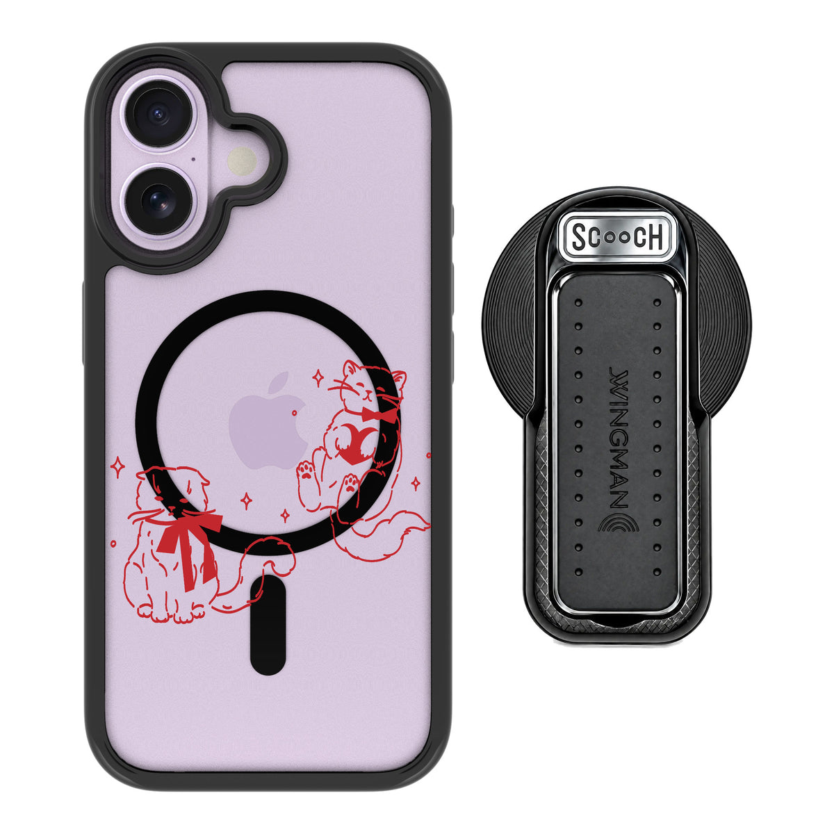 Scooch MagCase Cupid's Cats for iPhone 17 — MagSafe Wingback Bundle - Black