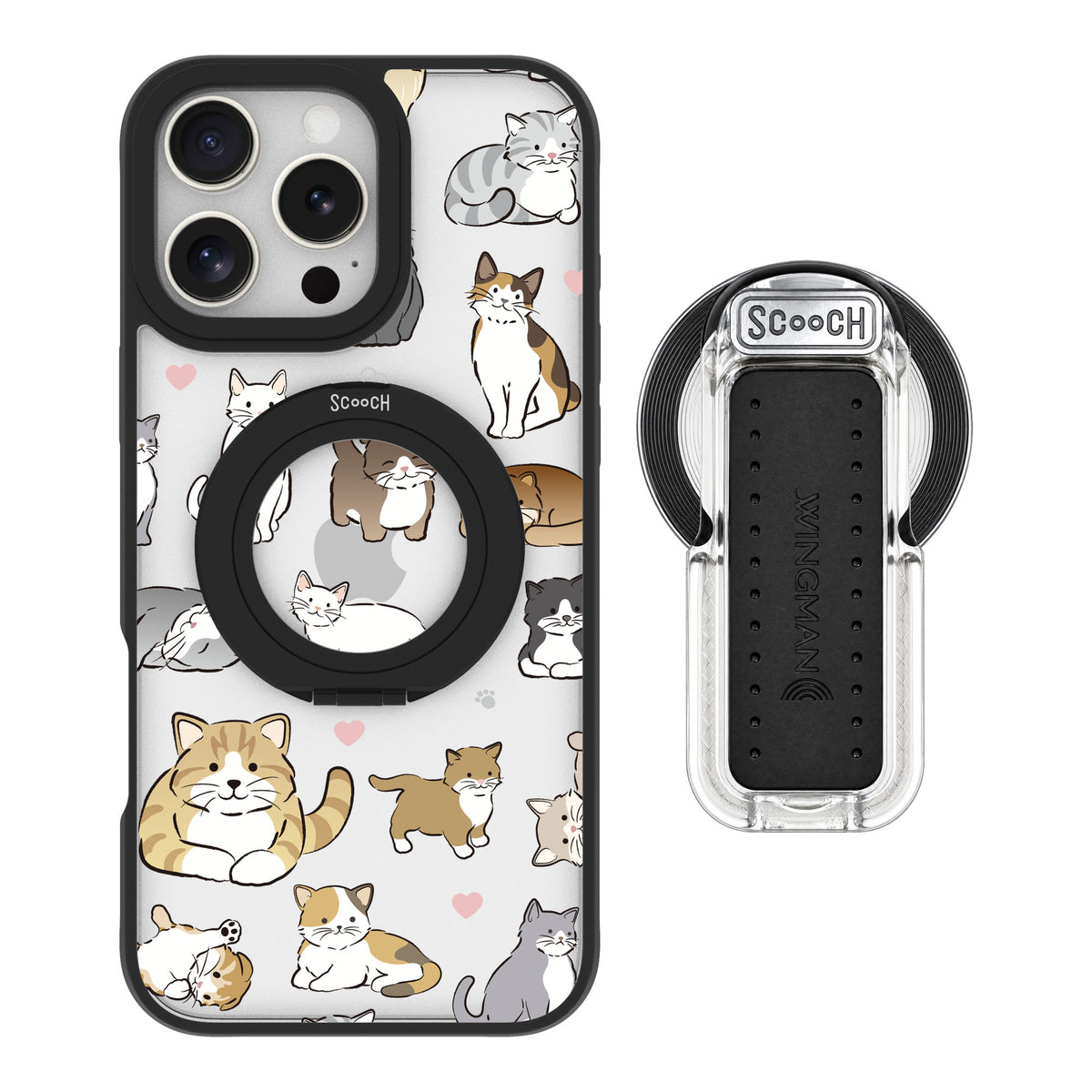 Scooch MagCase Cat Party for iPhone 16 Pro Max — MagSafe Wingback Bundle - Clear
