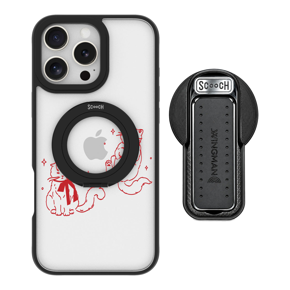 Scooch MagCase Cupid's Cats for iPhone 16 Pro Max — MagSafe Wingback Bundle - Black