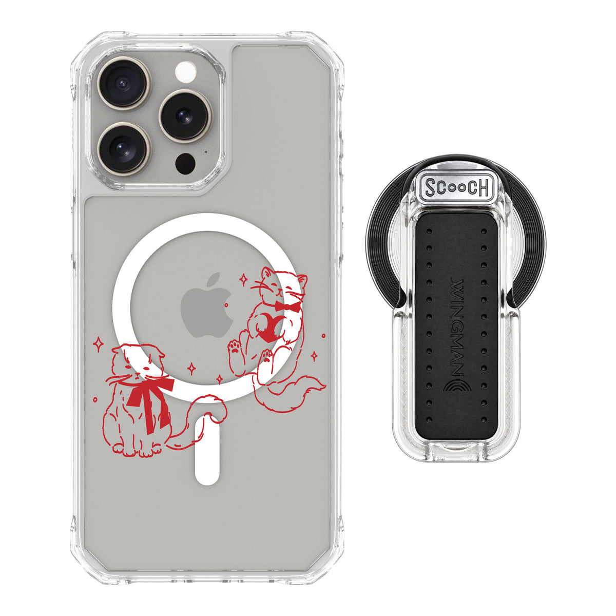 Scooch MagCase Cupid's Cats for iPhone 15 Pro Max — MagSafe Wingback Bundle - Clear