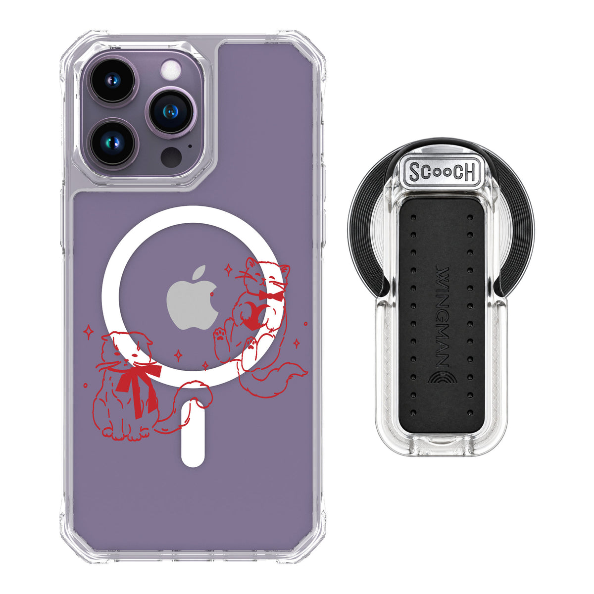 Scooch MagCase Cupid's Cats for iPhone 14 Pro Max — MagSafe Wingback Bundle - Clear