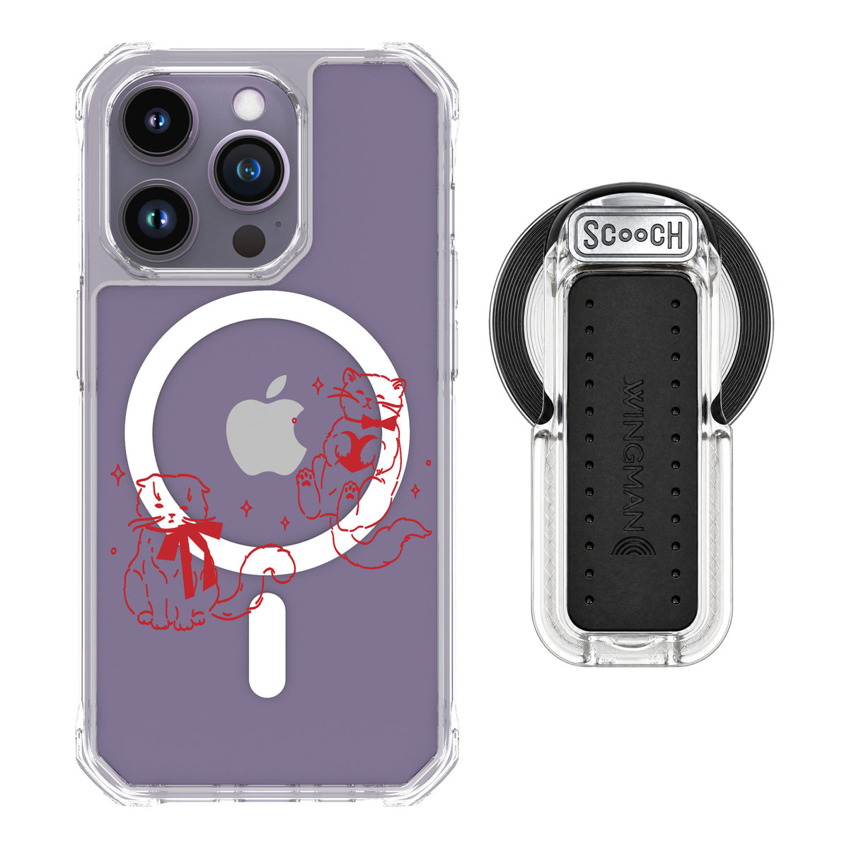 Scooch MagCase Cupid's Cats for iPhone 14 Pro — MagSafe Wingback Bundle - Clear