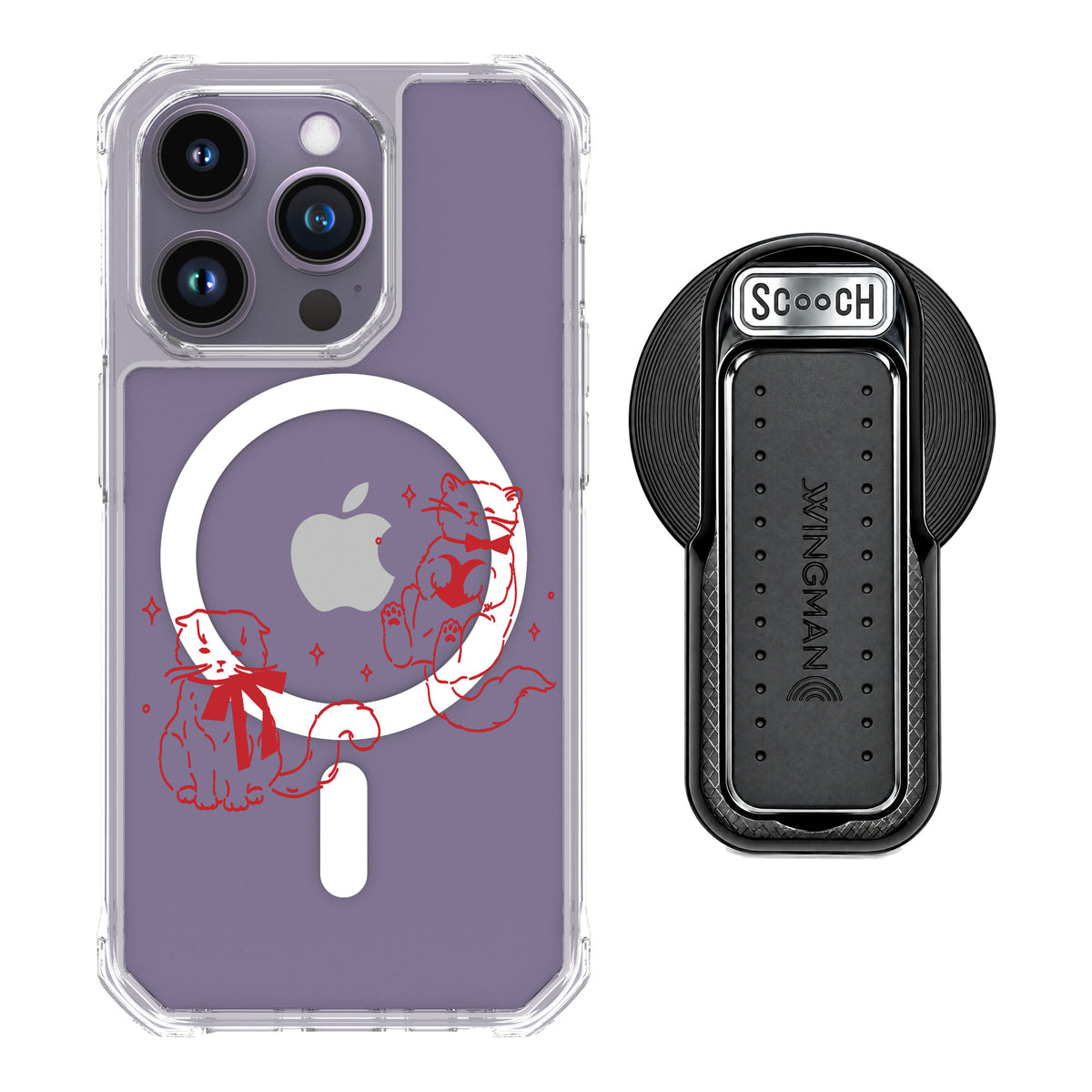 Scooch MagCase Cupid's Cats for iPhone 14 Pro — MagSafe Wingback Bundle - Black