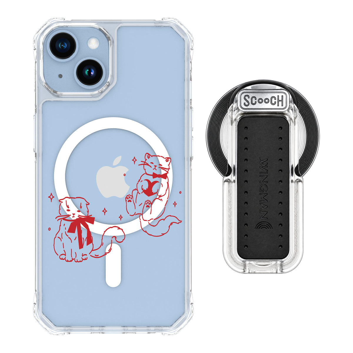 Scooch MagCase Cupid's Cats for iPhone 14 — MagSafe Wingback Bundle - Clear