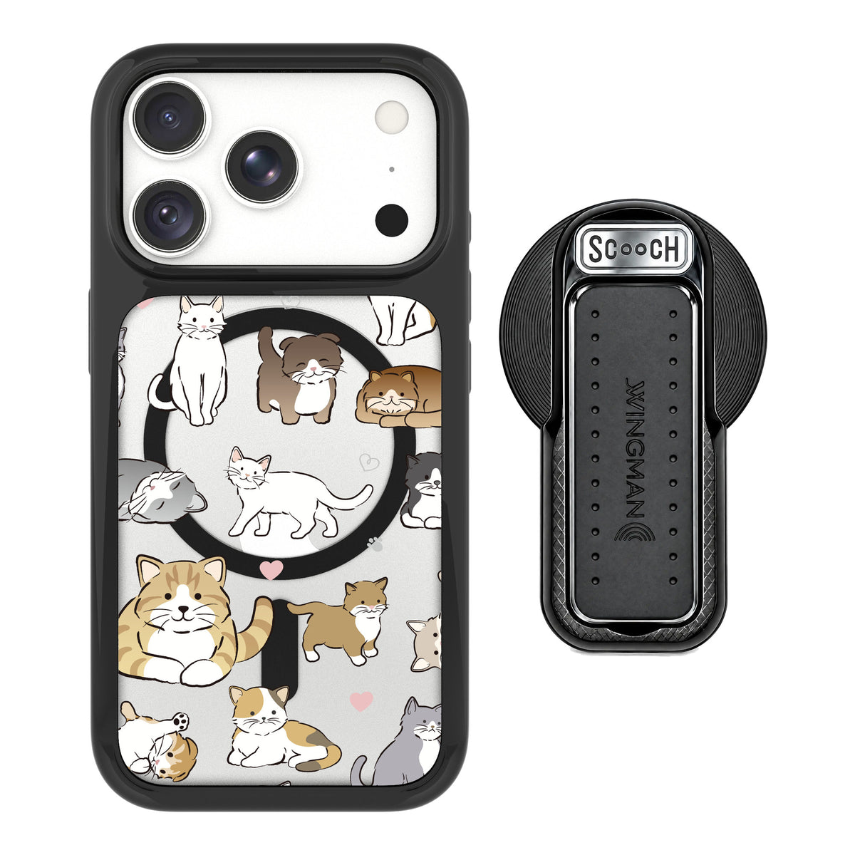 Scooch MagCase Cat Party for iPhone 17 Pro — MagSafe Wingback Bundle - Black