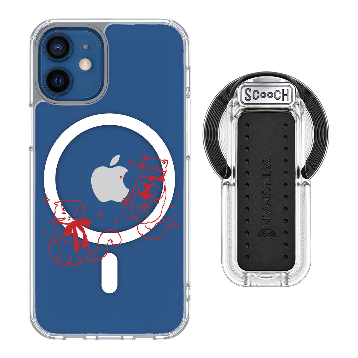 Scooch MagCase Cupid's Cats for iPhone 12 mini — MagSafe Wingback Bundle - Clear