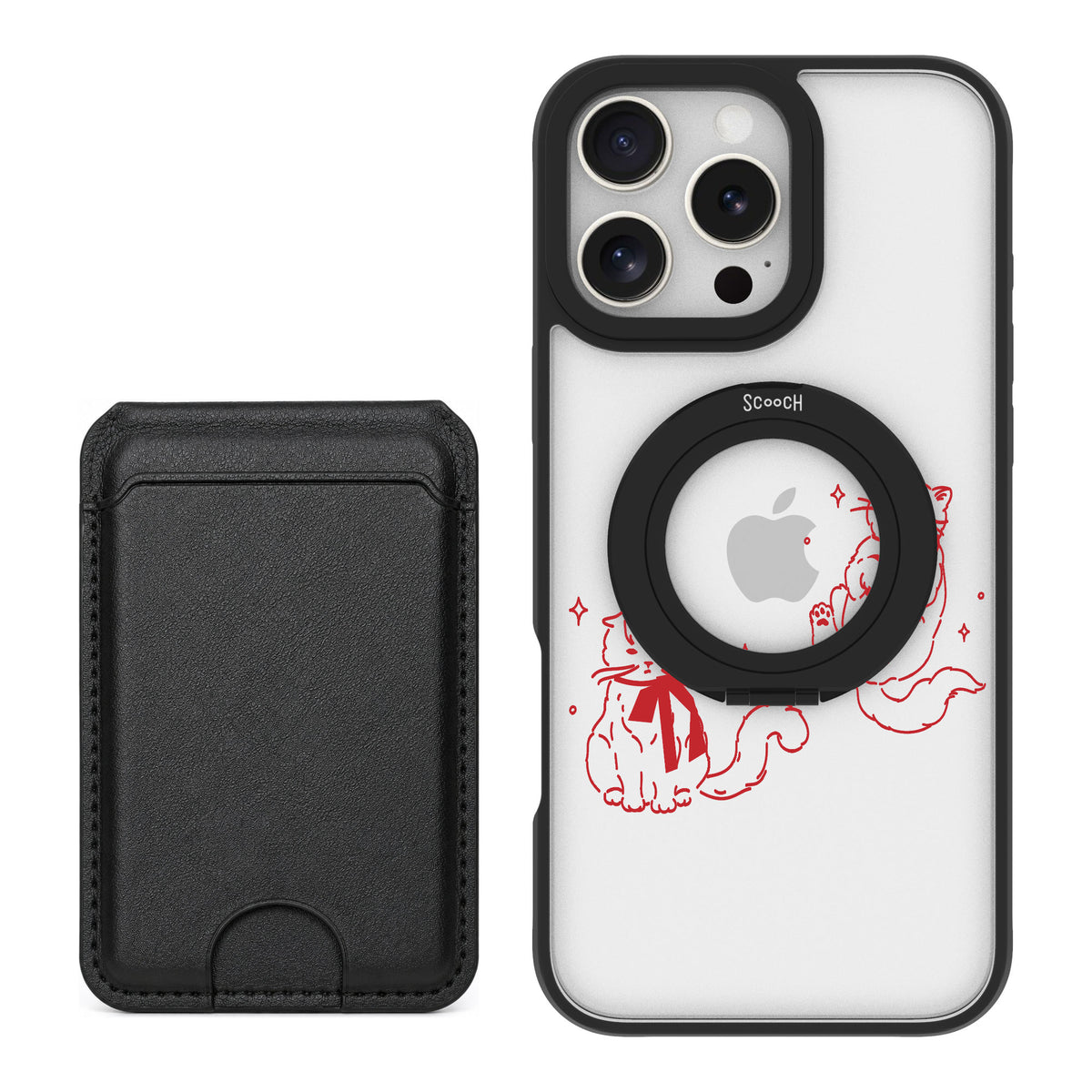 Scooch MagCase Cupid's Cats for iPhone 16 Pro Max — Black MagWallet Bundle