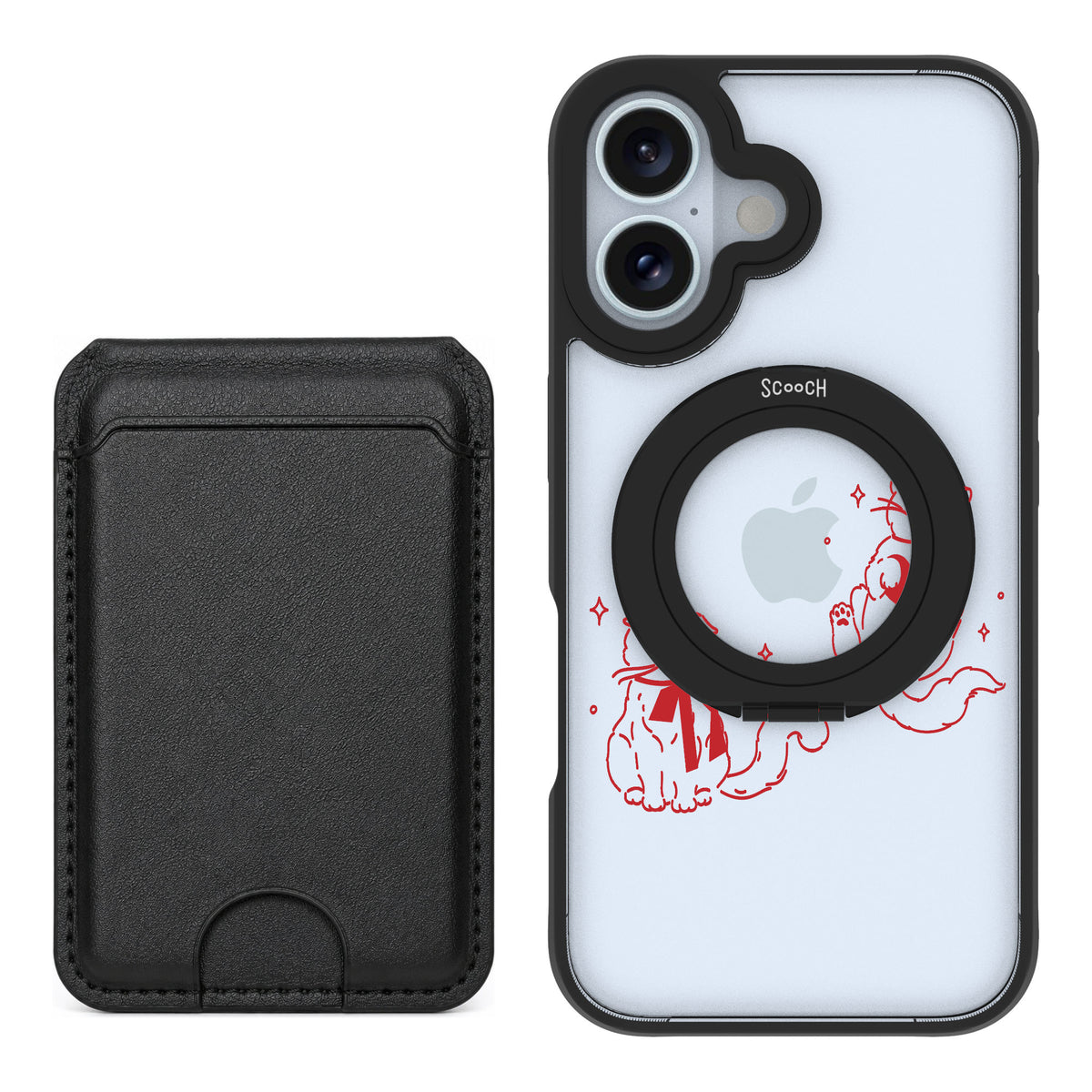 Scooch MagCase Cupid's Cats for iPhone 16 — Black MagWallet Bundle