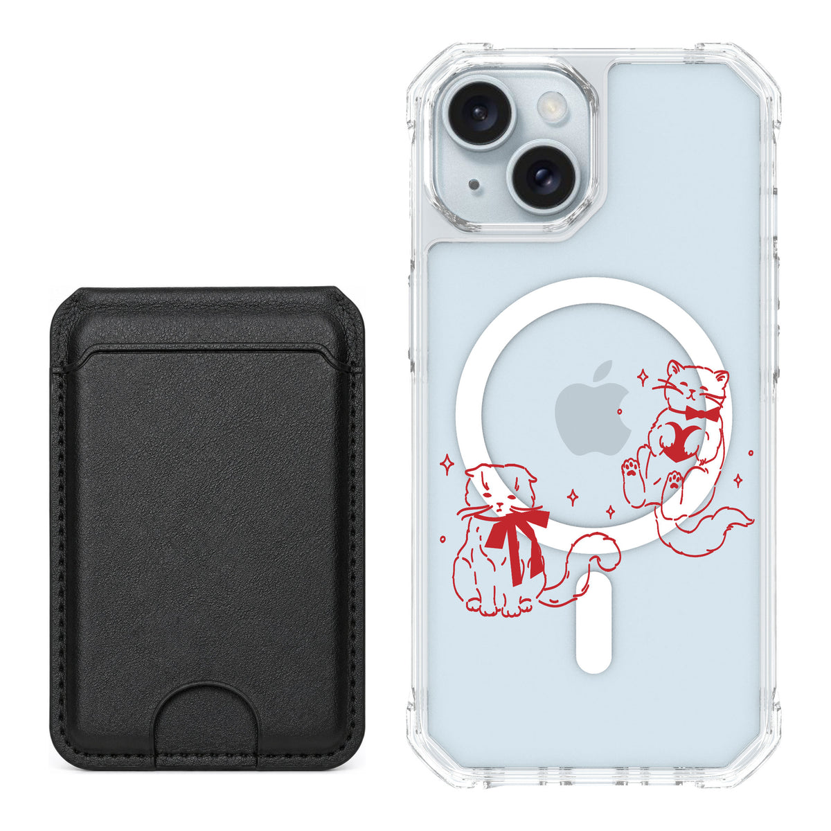 Scooch MagCase Cupid's Cats for iPhone 15 — Black MagWallet Bundle
