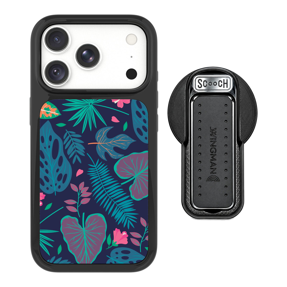 Scooch MagCase Tropical Leaves for iPhone 18 Pro — MagSafe Wingback Bundle - Black