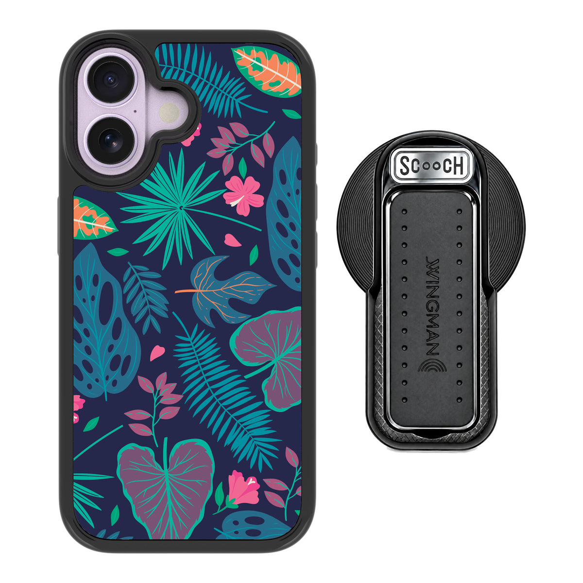 Scooch MagCase Tropical Leaves for iPhone 17 — MagSafe Wingback Bundle - Black