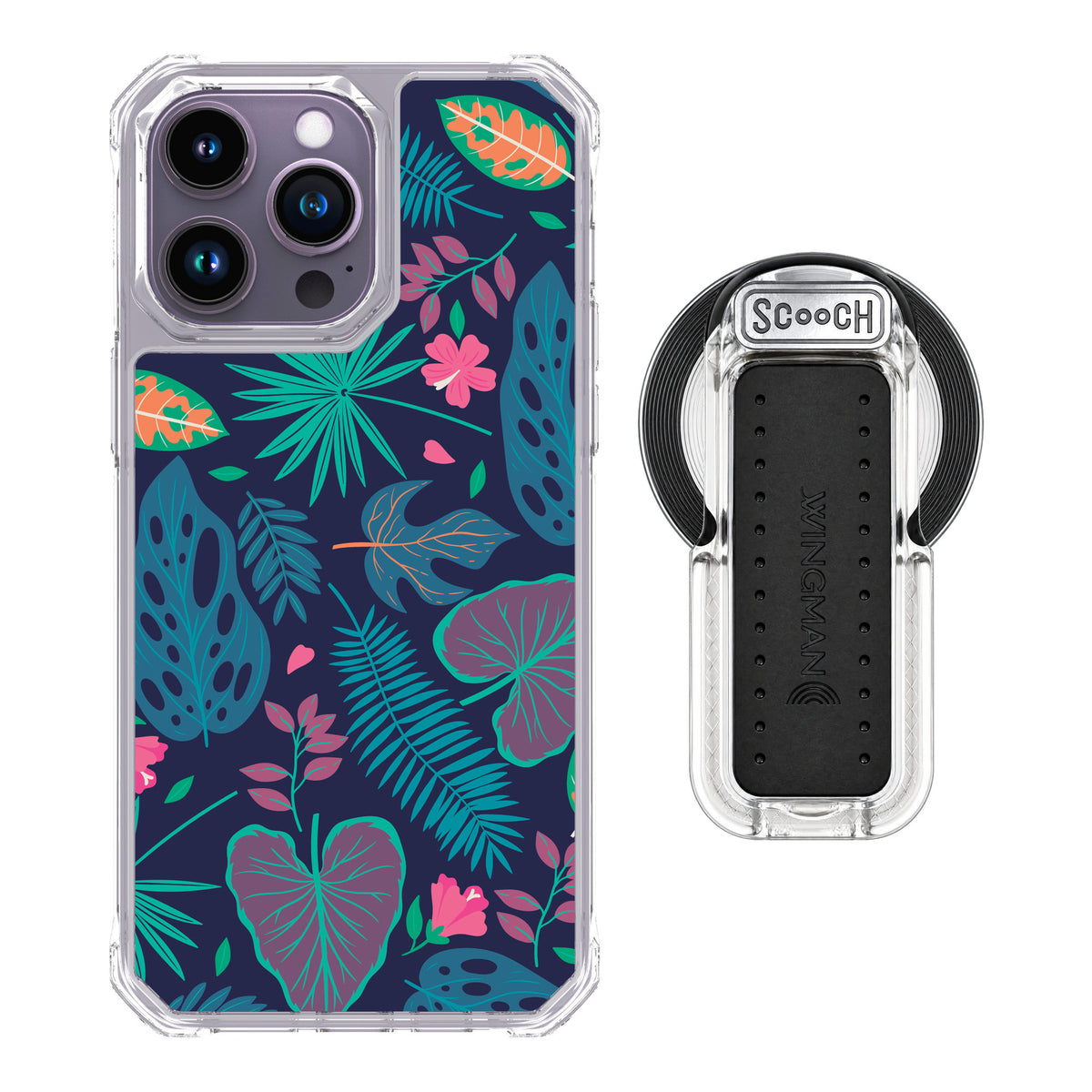Scooch MagCase Tropical Leaves for iPhone 14 Pro Max — MagSafe Wingback Bundle - Clear