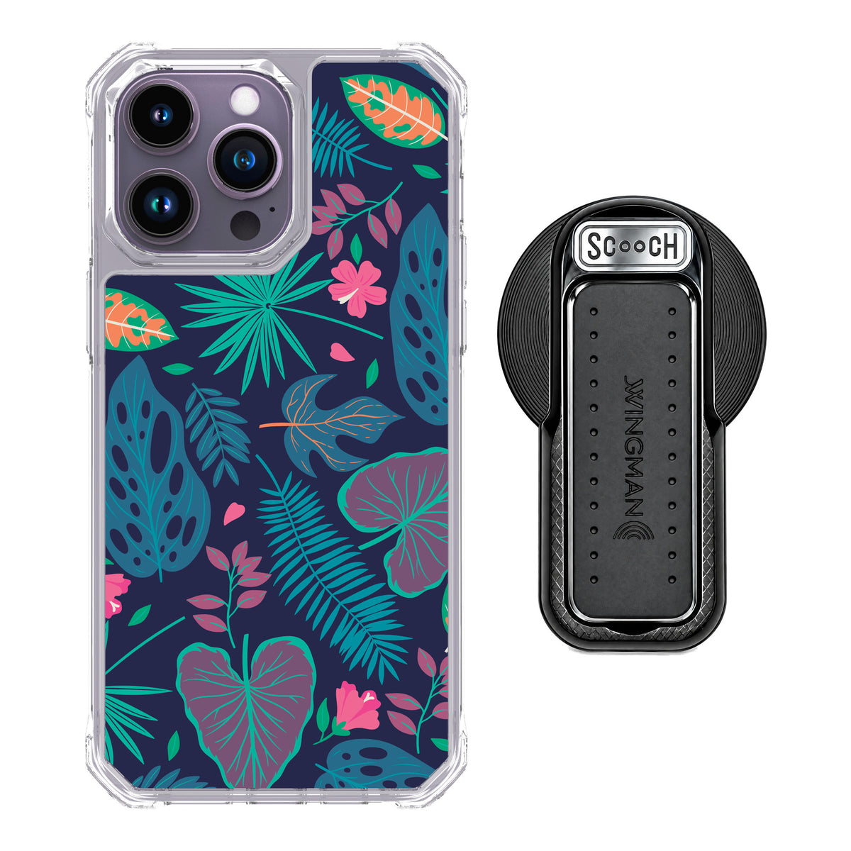 Scooch MagCase Tropical Leaves for iPhone 14 Pro Max — MagSafe Wingback Bundle - Black