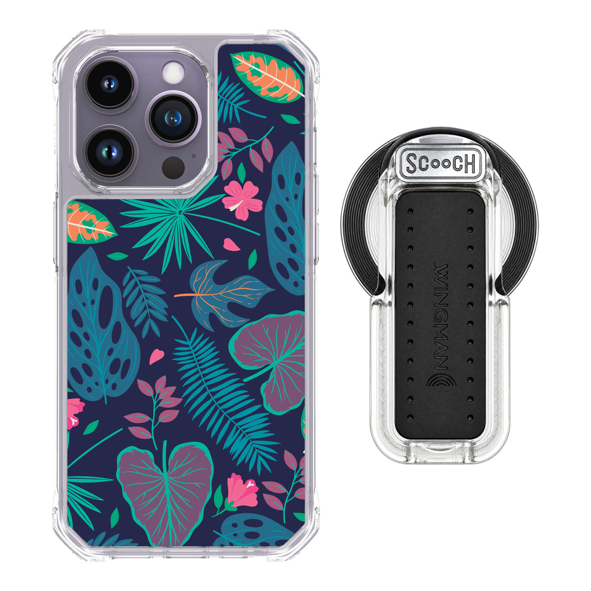Scooch MagCase Tropical Leaves for iPhone 14 Pro — MagSafe Wingback Bundle - Clear