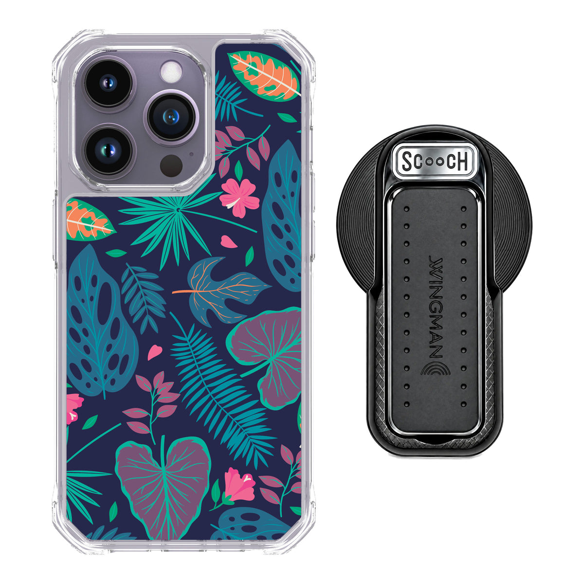Scooch MagCase Tropical Leaves for iPhone 14 Pro — MagSafe Wingback Bundle - Black