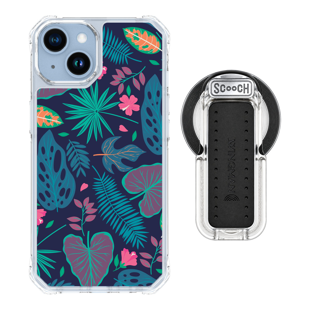 Scooch MagCase Tropical Leaves for iPhone 14 — MagSafe Wingback Bundle - Clear