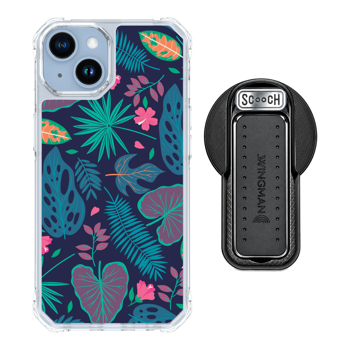 Scooch MagCase Tropical Leaves for iPhone 14 — MagSafe Wingback Bundle - Black