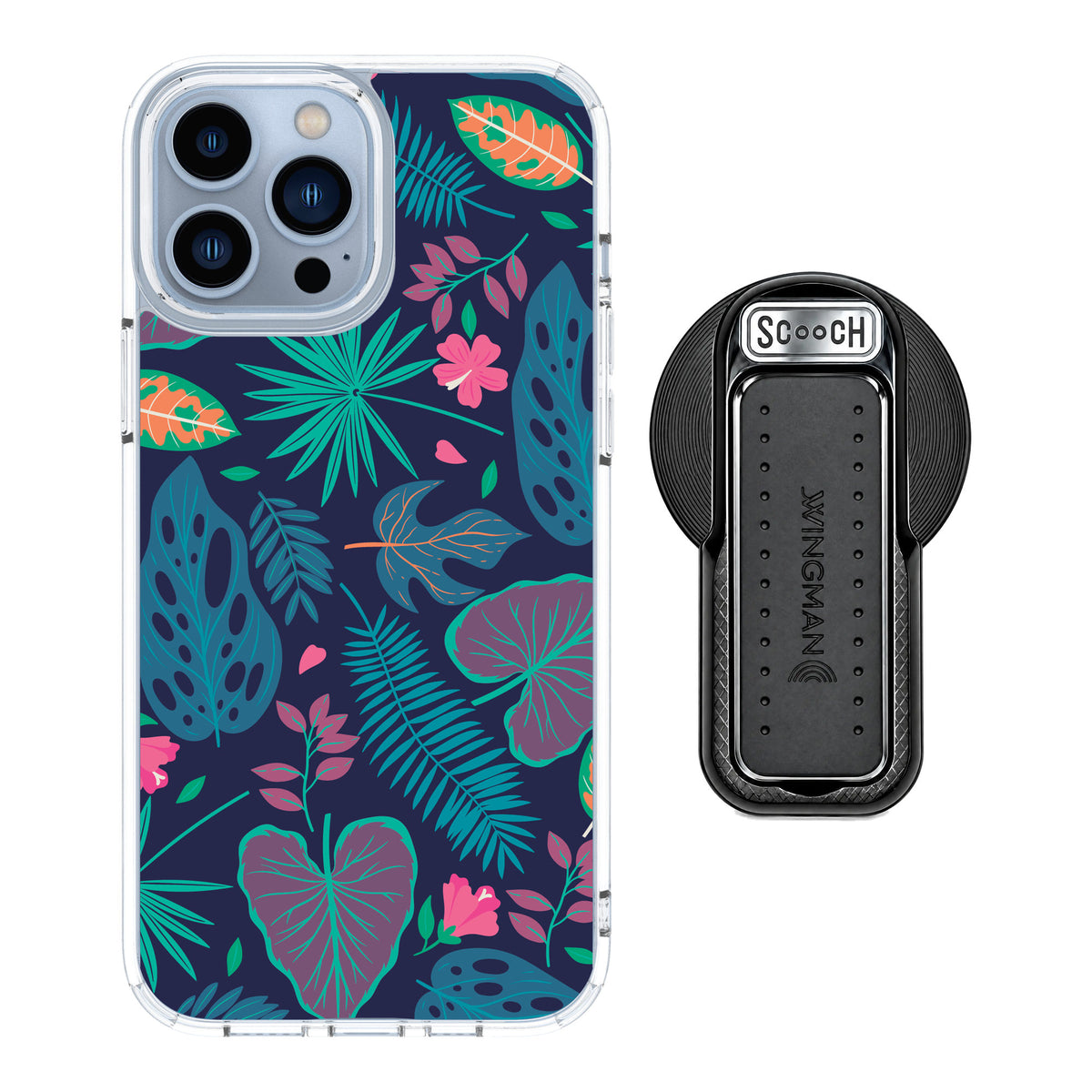 Scooch MagCase Tropical Leaves for iPhone 13 Pro Max — MagSafe Wingback Bundle - Black