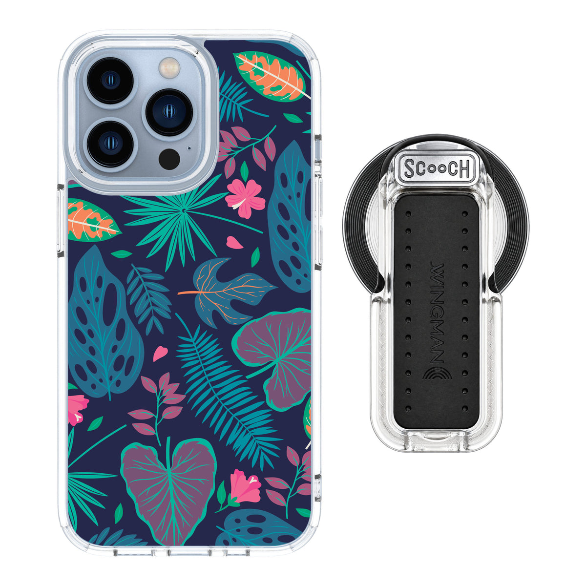 Scooch MagCase Tropical Leaves for iPhone 13 Pro — MagSafe Wingback Bundle - Clear
