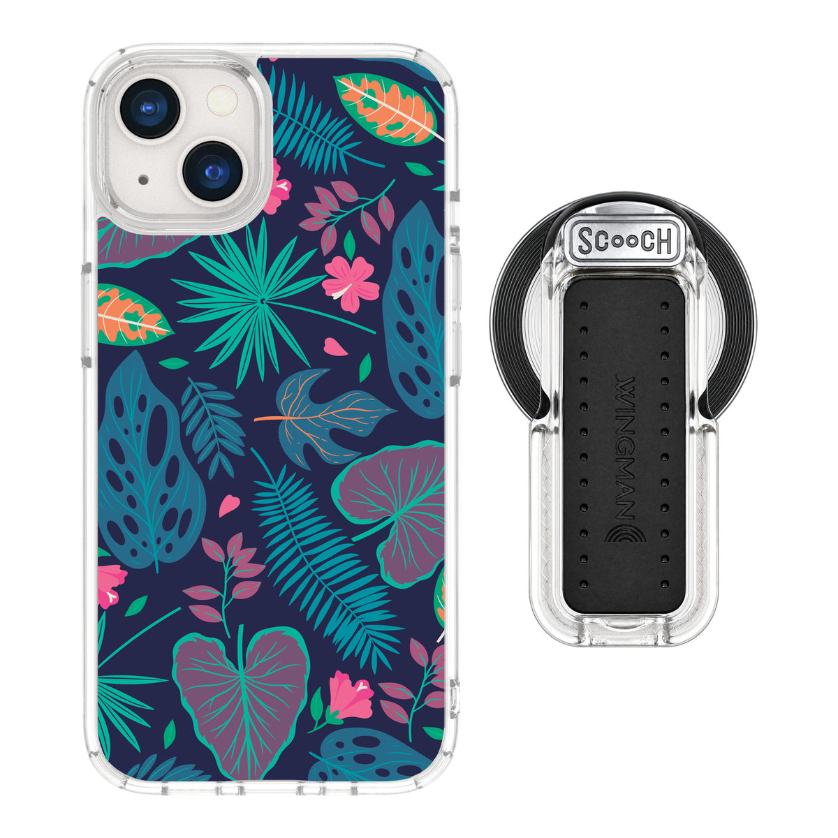 Scooch MagCase Tropical Leaves for iPhone 13 — MagSafe Wingback Bundle - Clear