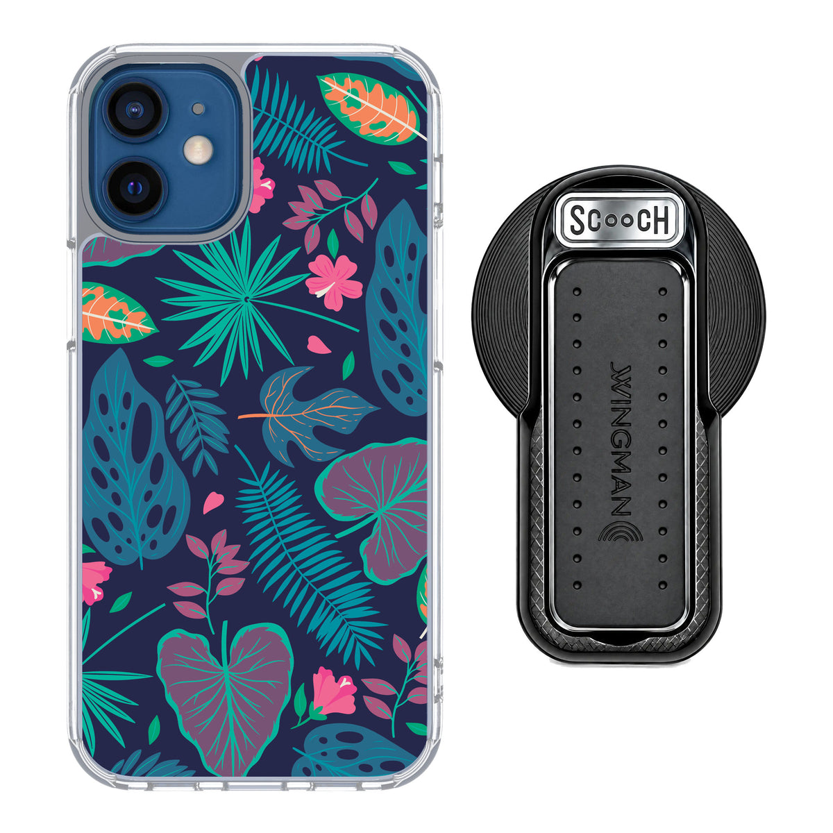 Scooch MagCase Tropical Leaves for iPhone 12 mini — MagSafe Wingback Bundle - Black