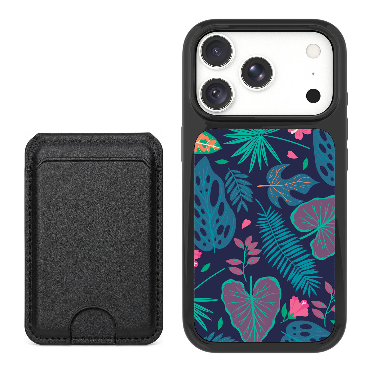 Scooch MagCase Tropical Leaves for iPhone 18 Pro — Black MagWallet Bundle
