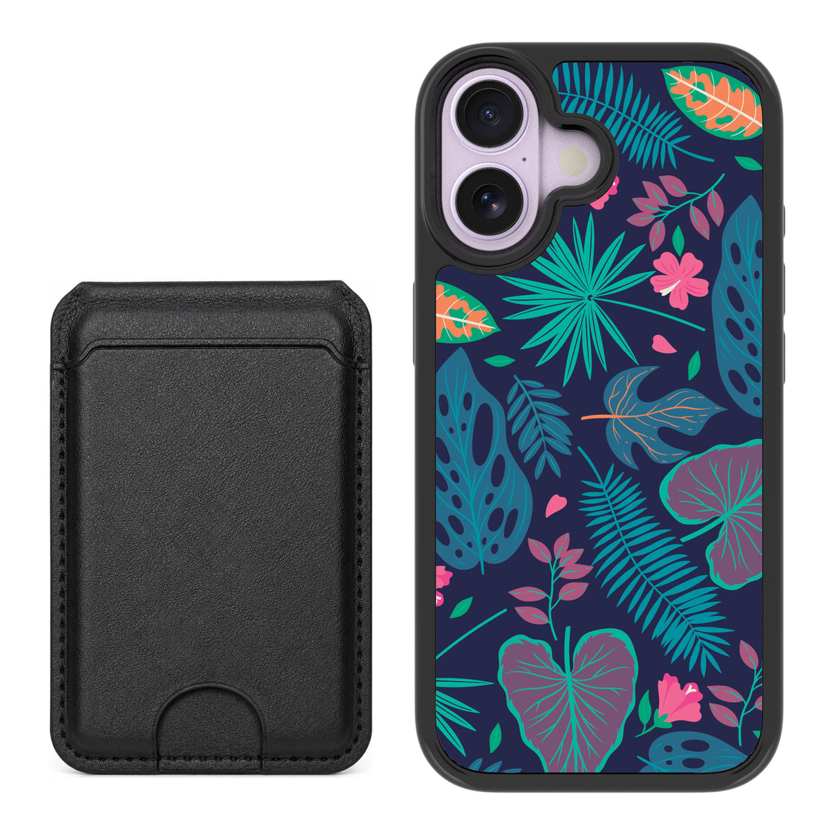 Scooch MagCase Tropical Leaves for iPhone 17 — Black MagWallet Bundle