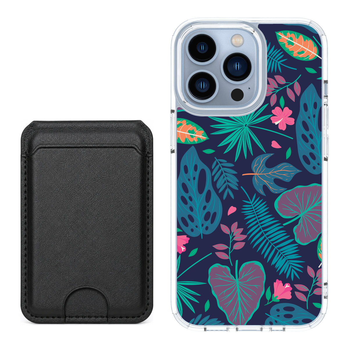 Scooch MagCase Tropical Leaves for iPhone 13 Pro — Black MagWallet Bundle