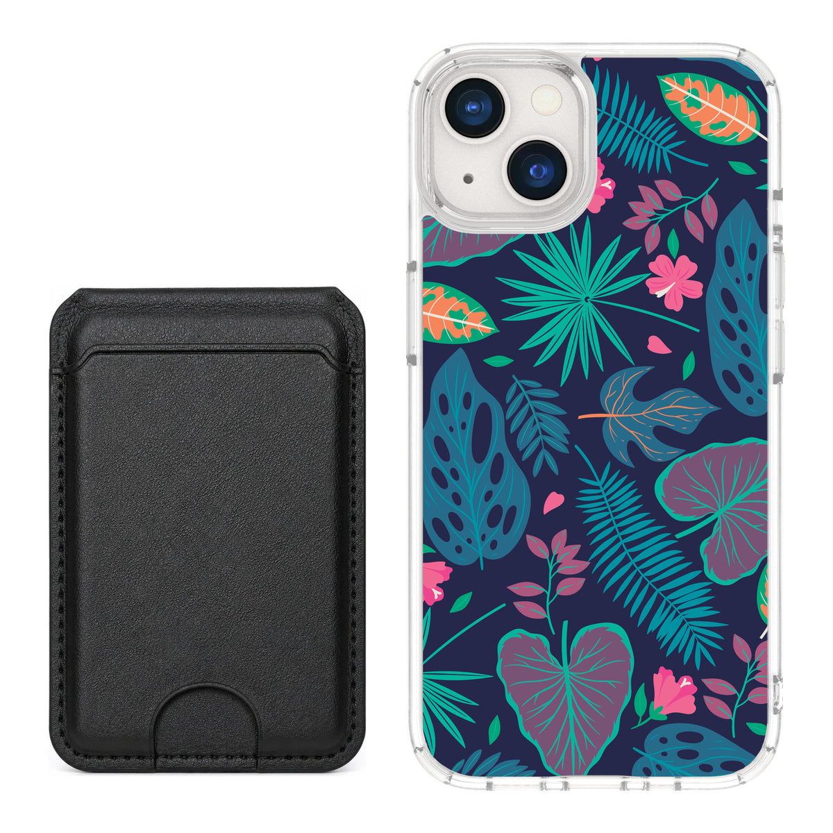 Scooch MagCase Tropical Leaves for iPhone 13 — Black MagWallet Bundle