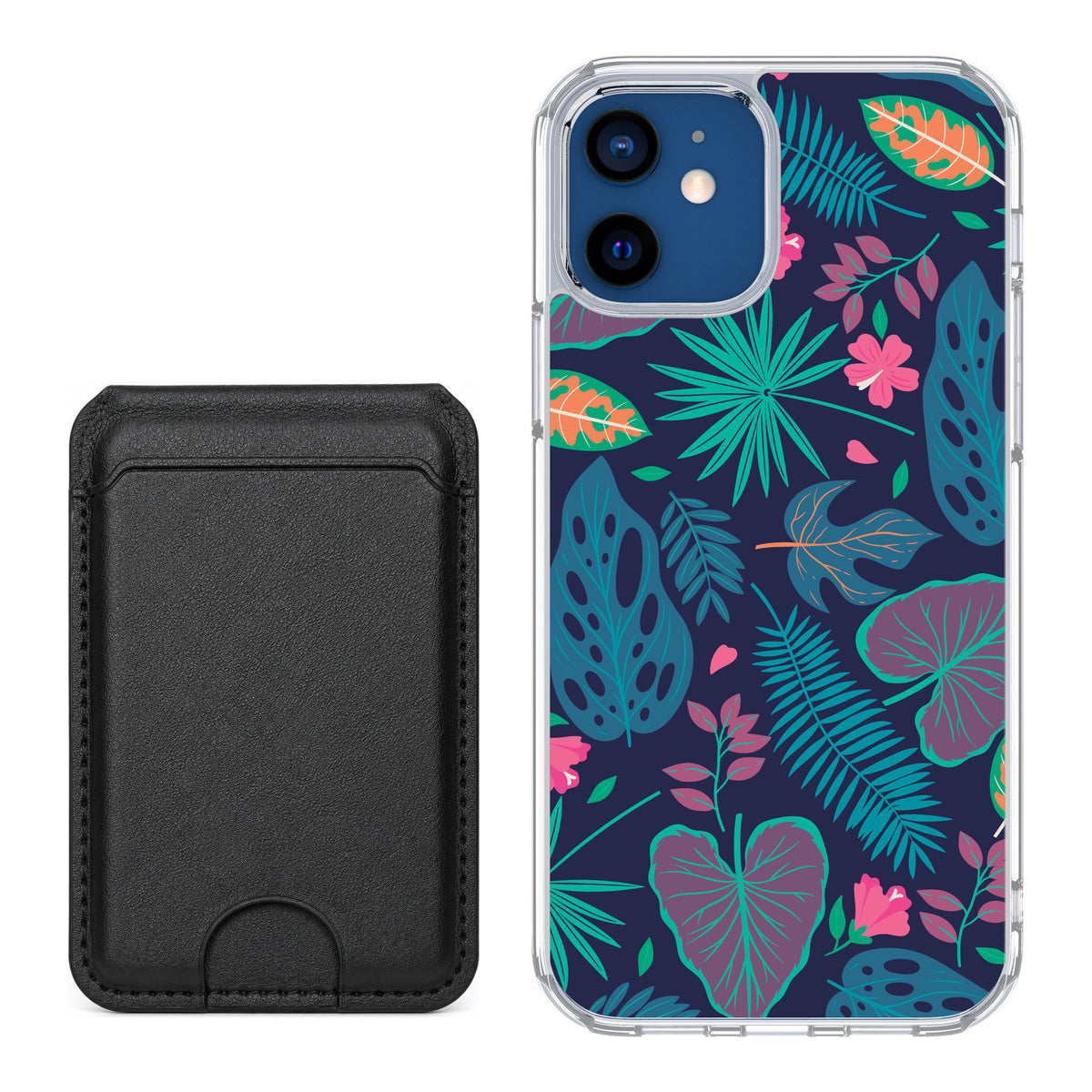 Scooch MagCase Tropical Leaves for iPhone 12 — Black MagWallet Bundle