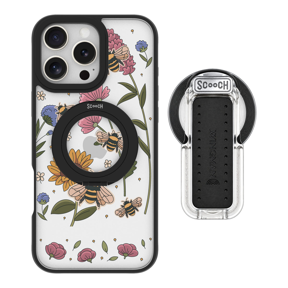 Scooch MagCase Bee Happy for iPhone 16 Pro Max — MagSafe Wingback Bundle - Clear
