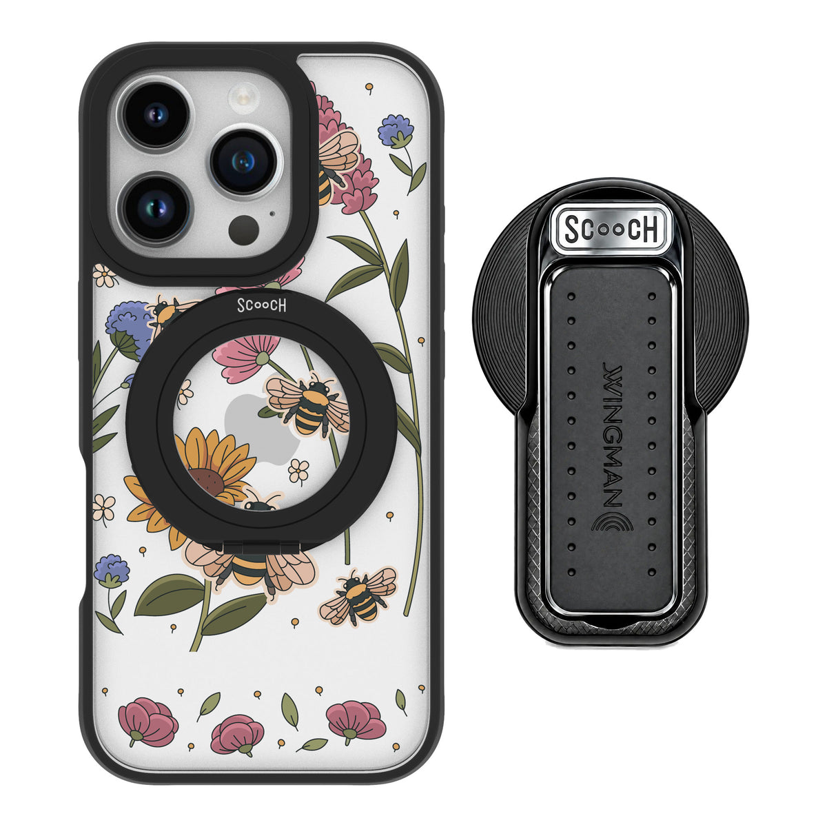 Scooch MagCase Bee Happy for iPhone 16 Pro — MagSafe Wingback Bundle - Black