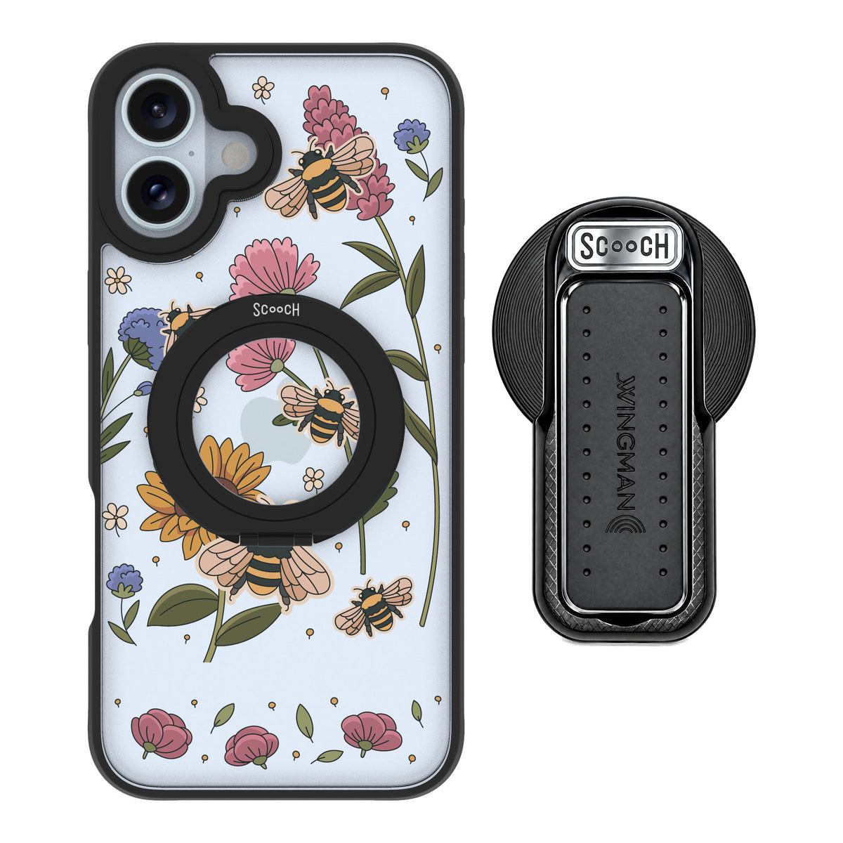 Scooch MagCase Bee Happy for iPhone 16 Plus — MagSafe Wingback Bundle - Black