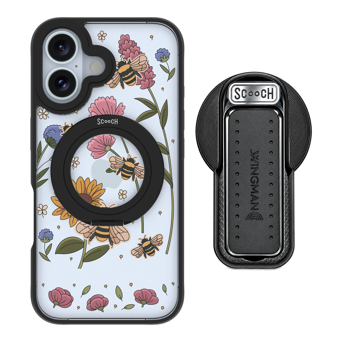 Scooch MagCase Bee Happy for iPhone 16 — MagSafe Wingback Bundle - Black