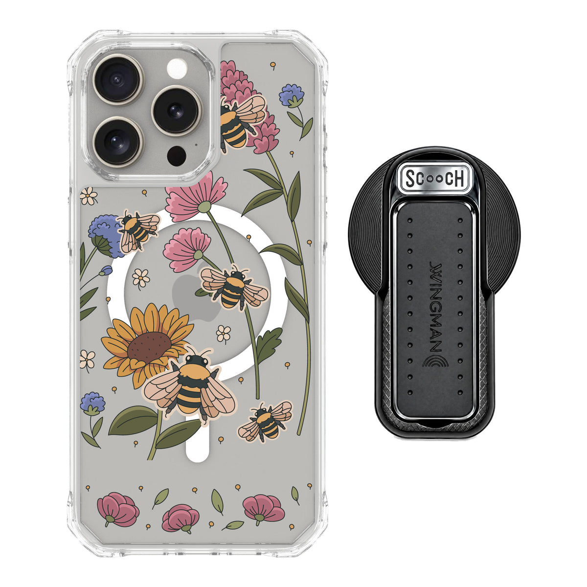 Scooch MagCase Bee Happy for iPhone 15 Pro Max — MagSafe Wingback Bundle - Black