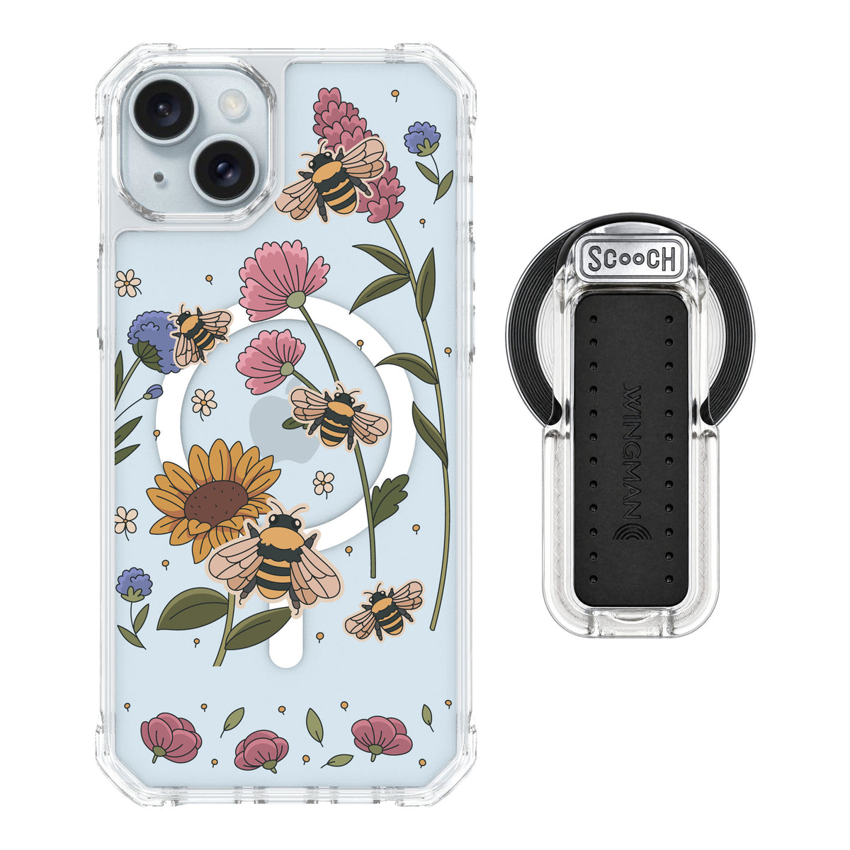 Scooch MagCase Bee Happy for iPhone 15 Plus — MagSafe Wingback Bundle - Clear