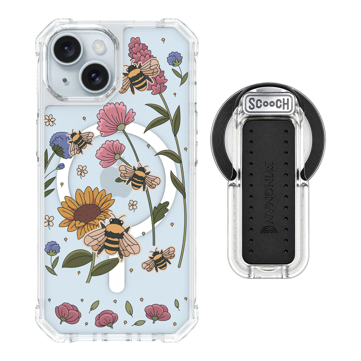 Scooch MagCase Bee Happy for iPhone 15 — MagSafe Wingback Bundle - Clear