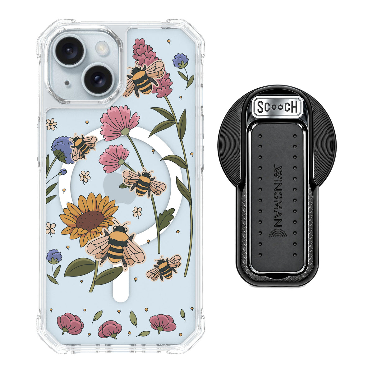 Scooch MagCase Bee Happy for iPhone 15 — MagSafe Wingback Bundle - Black