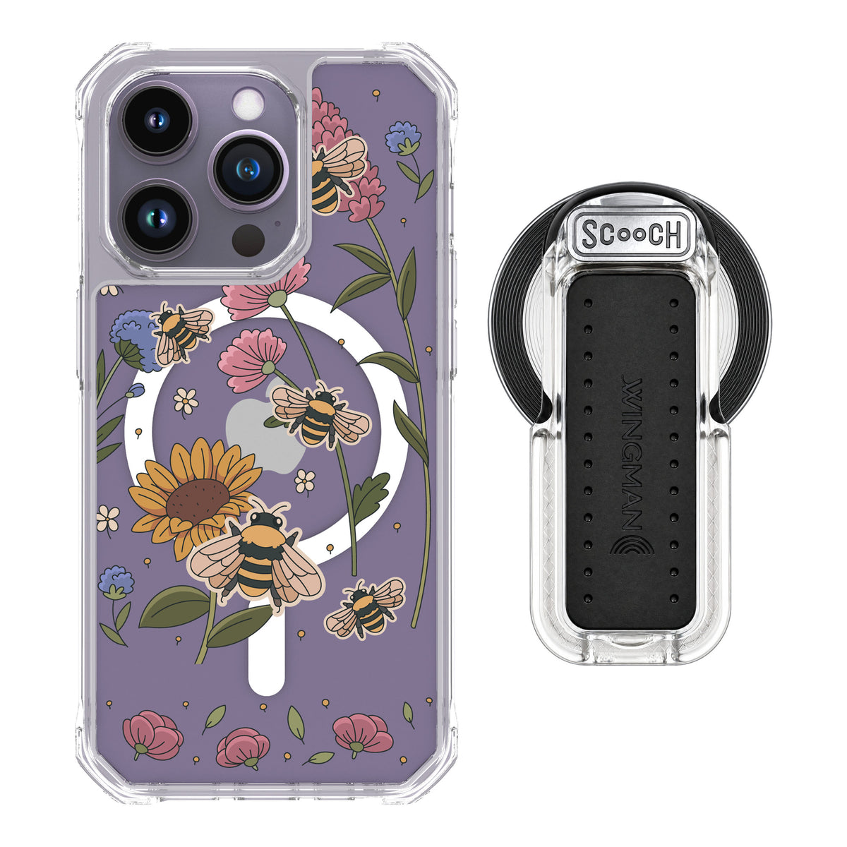 Scooch MagCase Bee Happy for iPhone 14 Pro — MagSafe Wingback Bundle - Clear