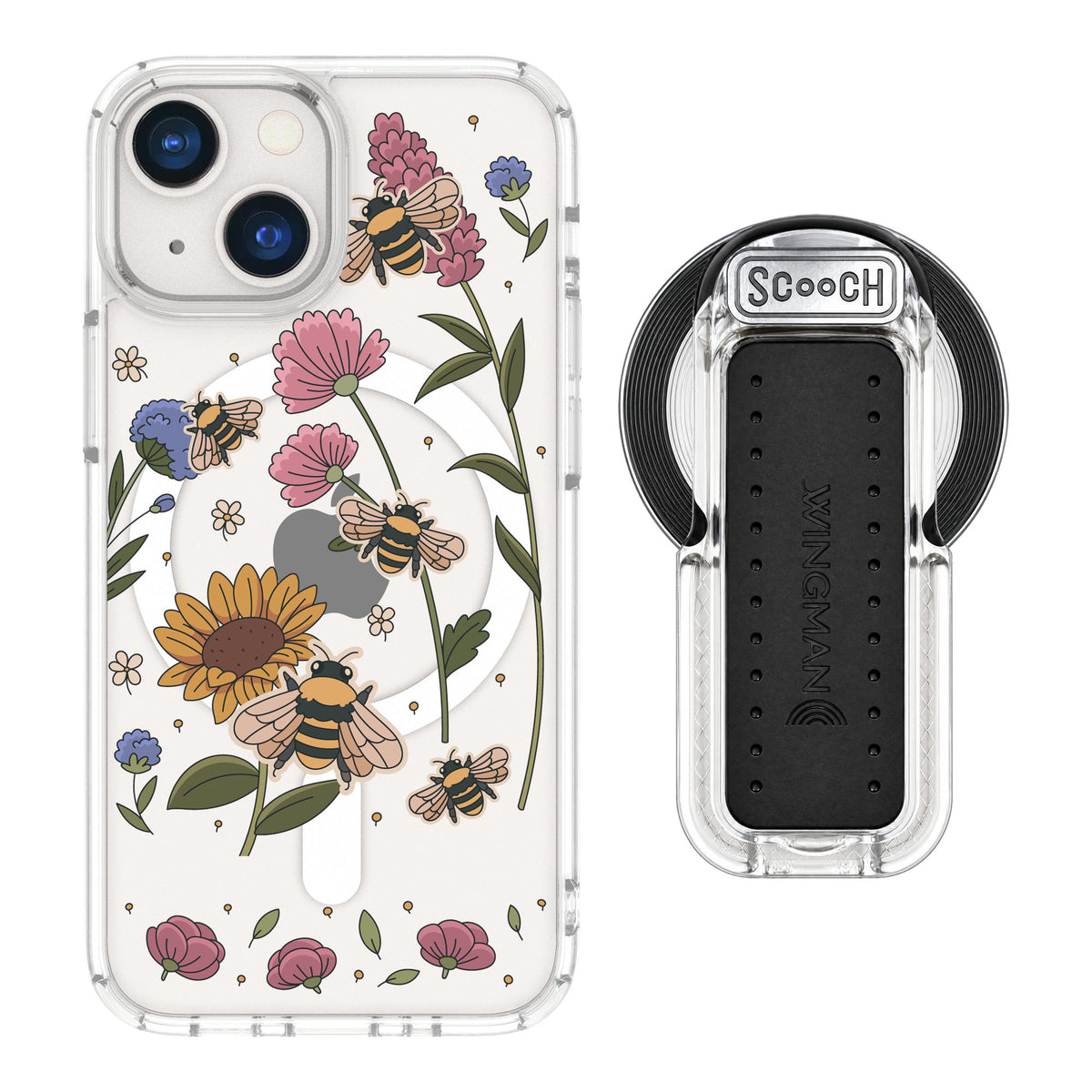 Scooch MagCase Bee Happy for iPhone 13 mini — MagSafe Wingback Bundle - Clear