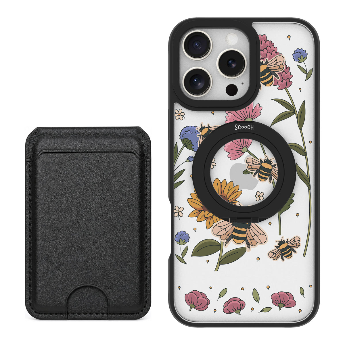 Scooch MagCase Bee Happy for iPhone 16 Pro Max — Black MagWallet Bundle