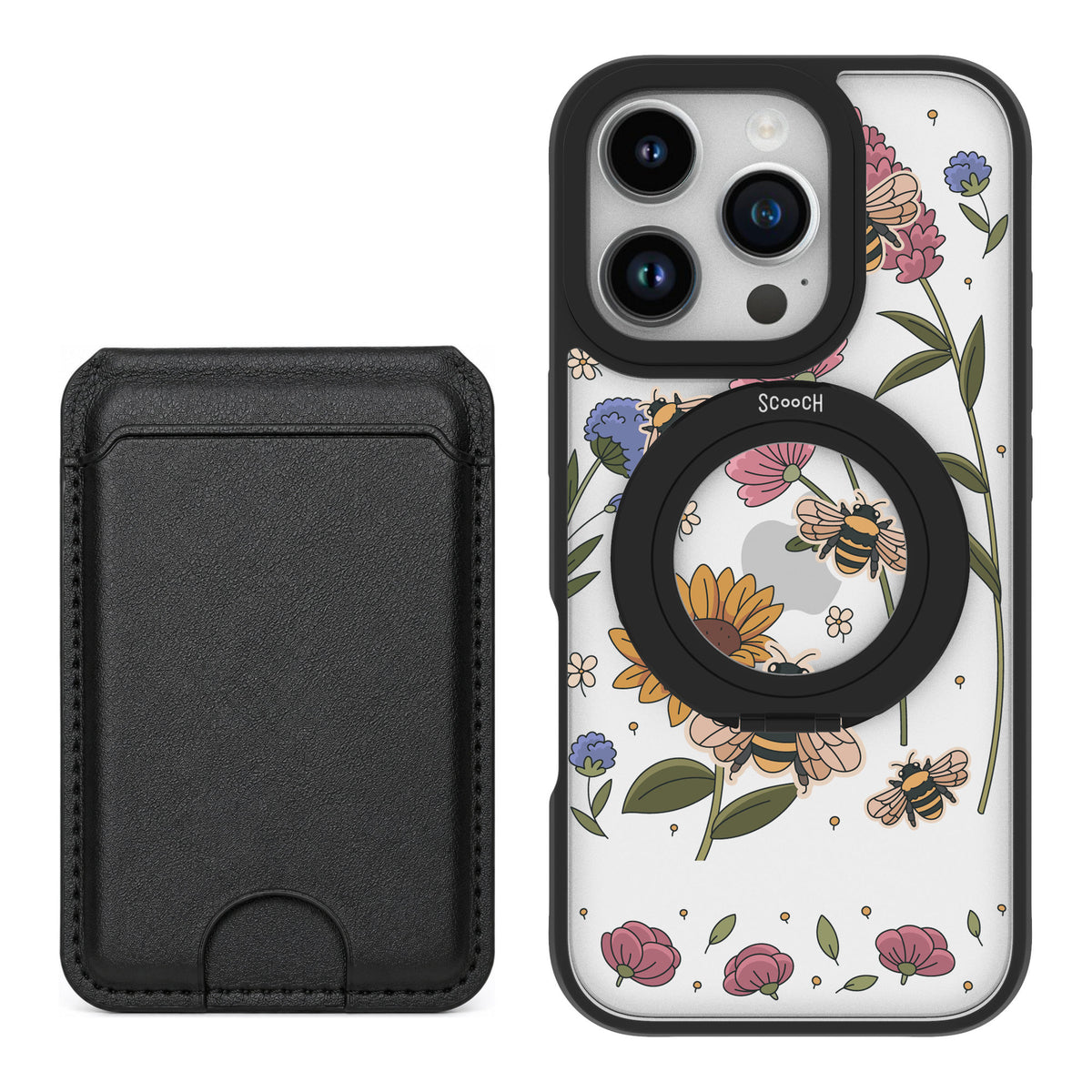Scooch MagCase Bee Happy for iPhone 16 Pro — Black MagWallet Bundle
