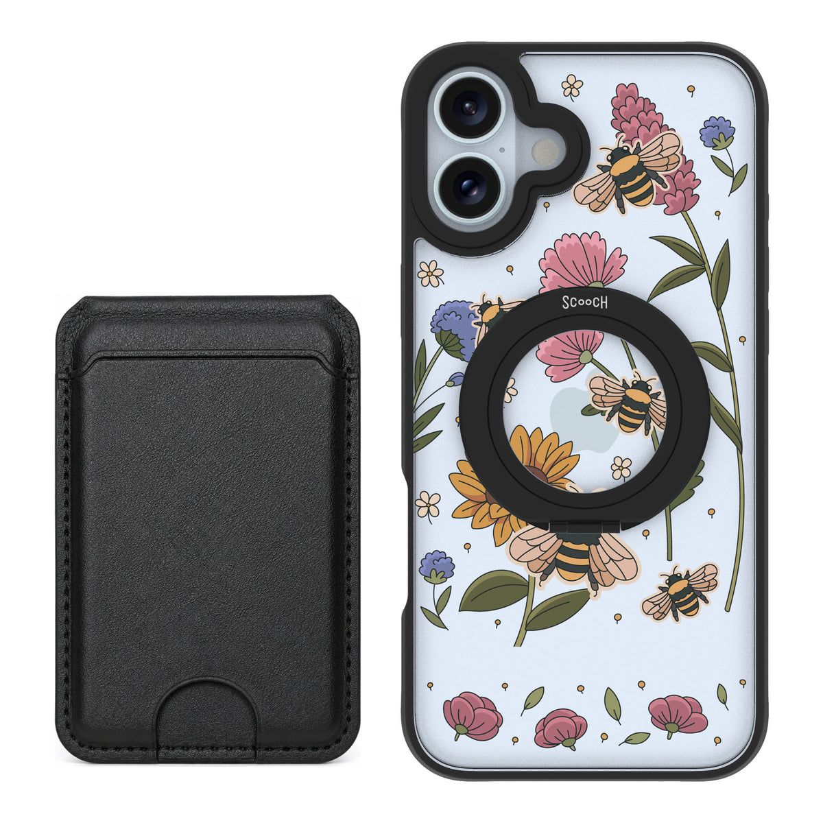 Scooch MagCase Bee Happy for iPhone 16 Plus — Black MagWallet Bundle