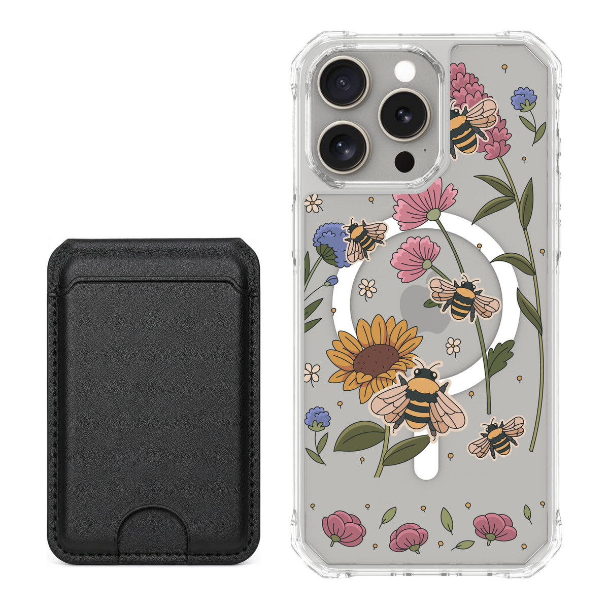 Scooch MagCase Bee Happy for iPhone 15 Pro Max — Black MagWallet Bundle