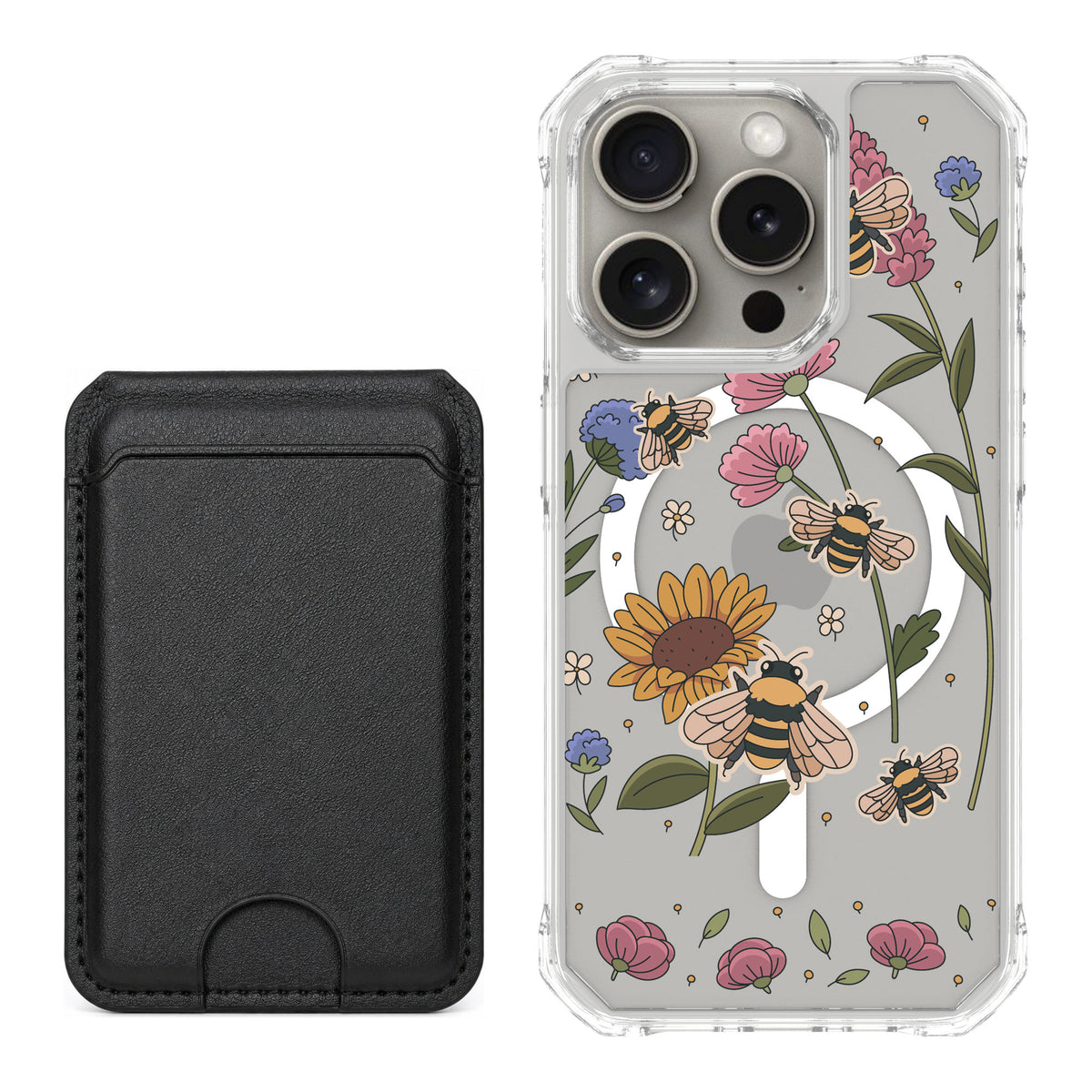 Scooch MagCase Bee Happy for iPhone 15 Pro — Black MagWallet Bundle