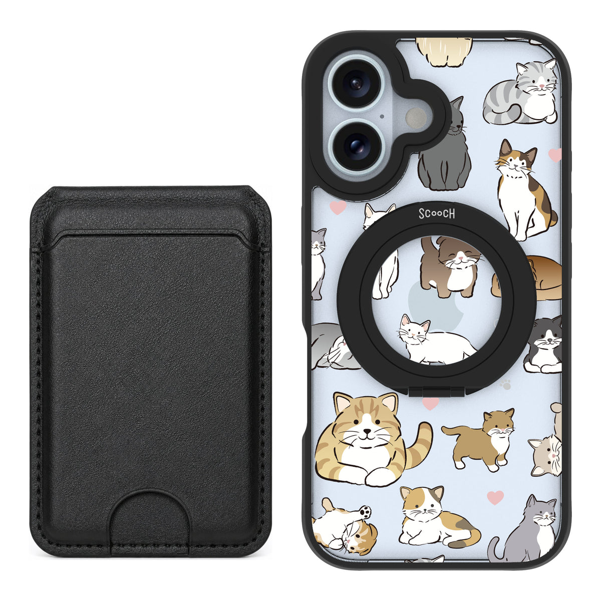 Scooch MagCase Cat Party for iPhone 16 — Black MagWallet Bundle