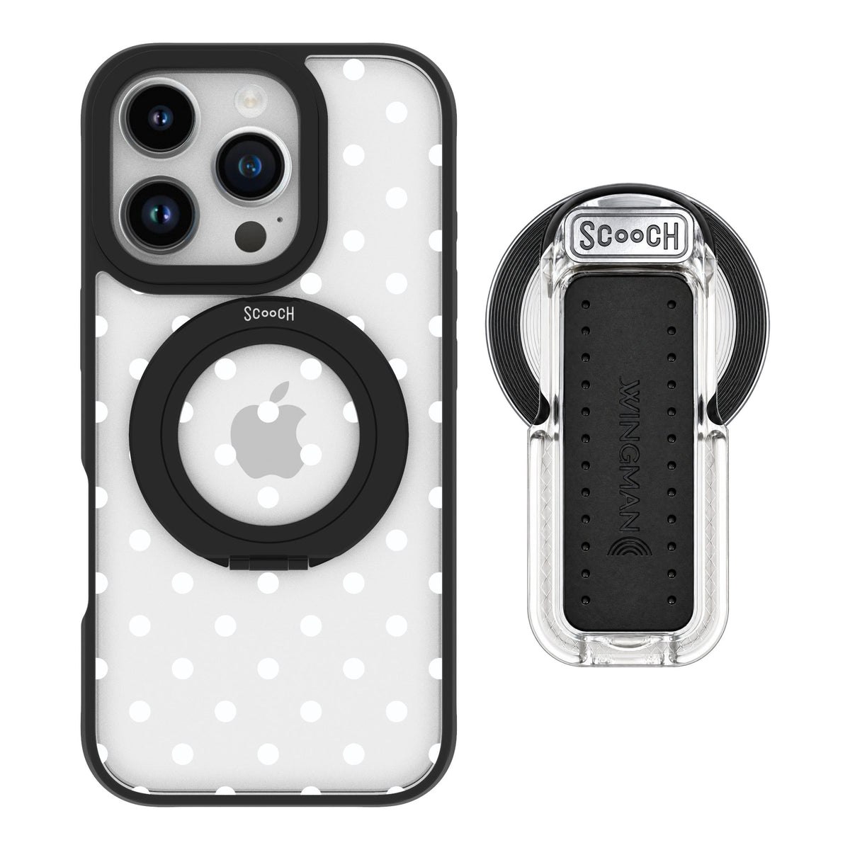 Scooch MagCase Polka Dots for iPhone 16 Pro — MagSafe Wingback Bundle - Clear